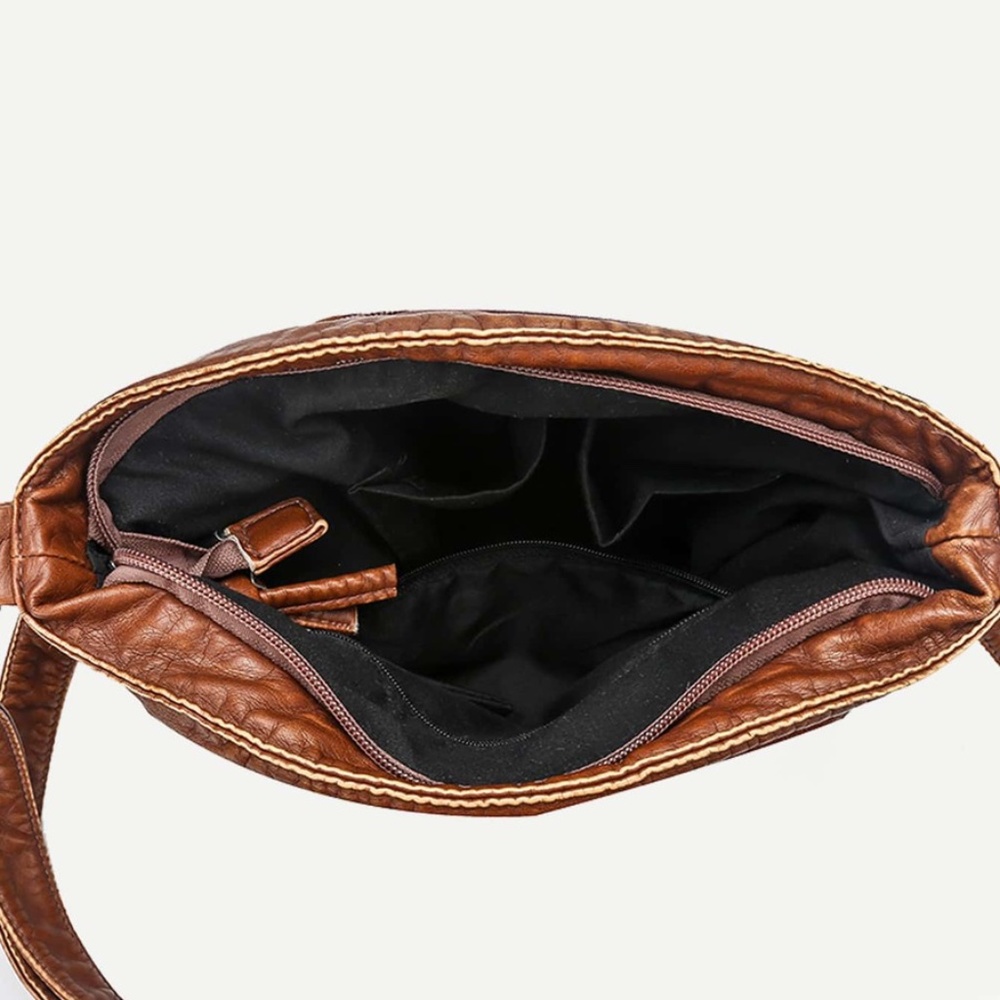 Rust Brown Vegan Leather Zipper Crossbody Bag - Picture 2 of 7